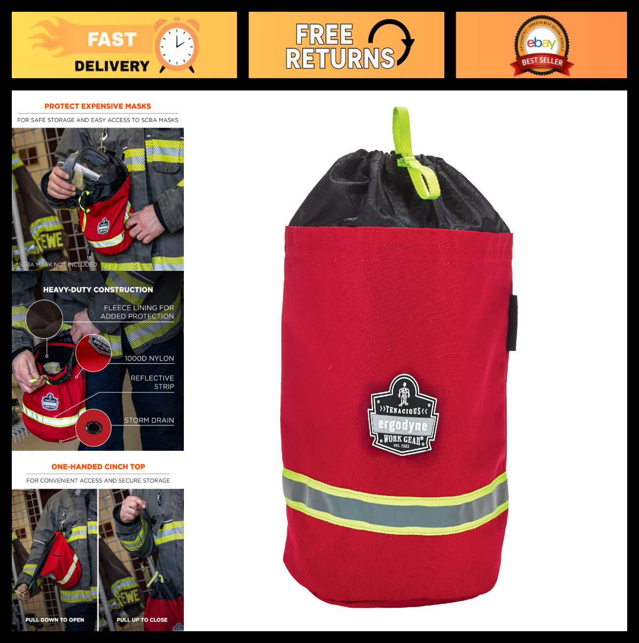 Firefighter SCBA Respirator Mask Bag with Fleece Lining - Red, Durable & Spaciou