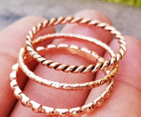 Solid Copper Minimalist Healing Handmade Unisex Ring, Stackable rings Set of 3