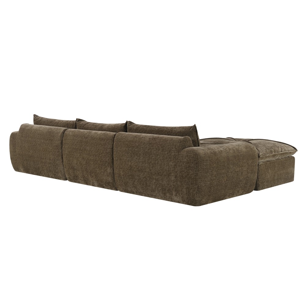 Brown Chenille 4-Seater Sectional Sofa w/Ottoman - No Assembly