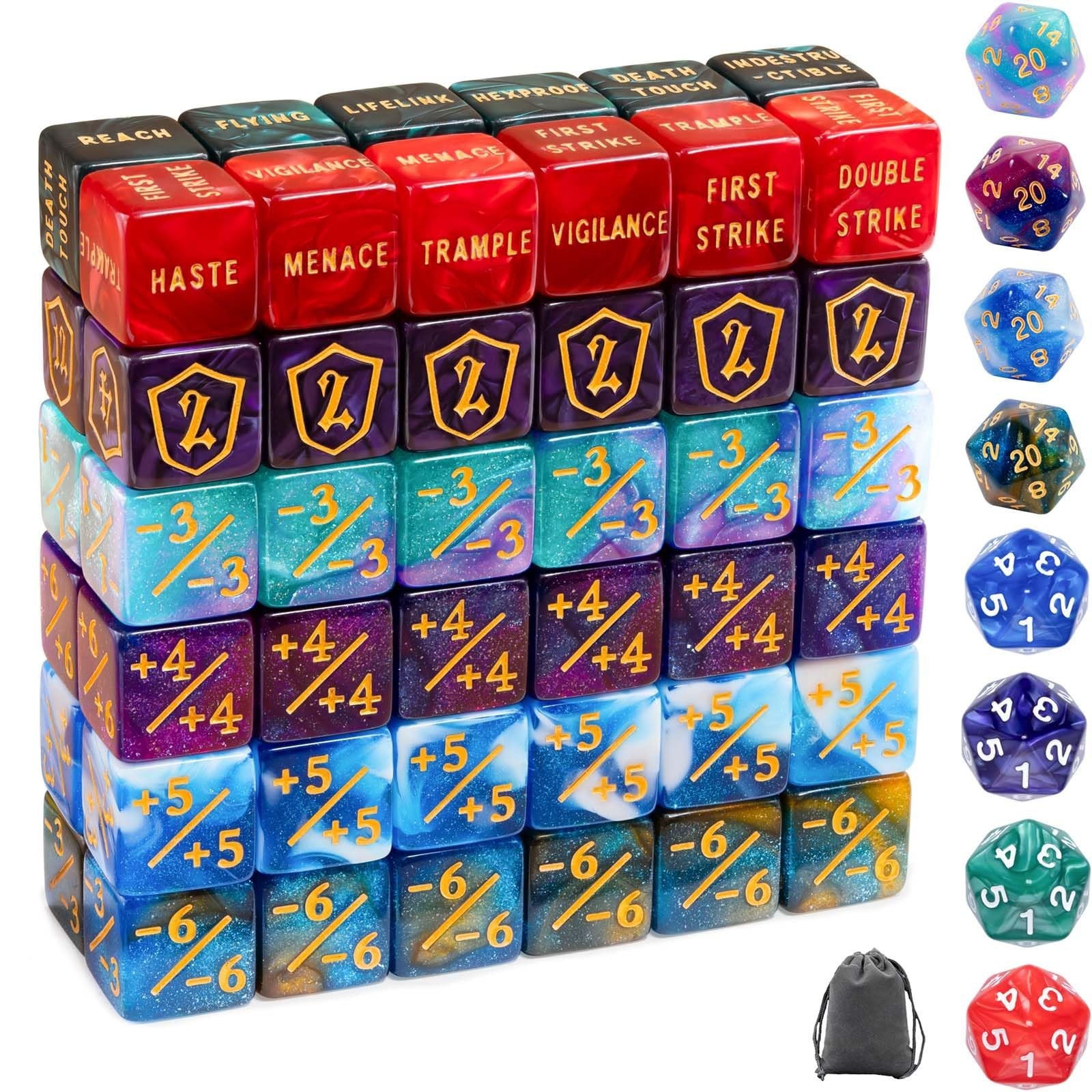 80 Pieces MTG Dice Set with plus 1 Life Counter & Keyword Token Dice & Shield