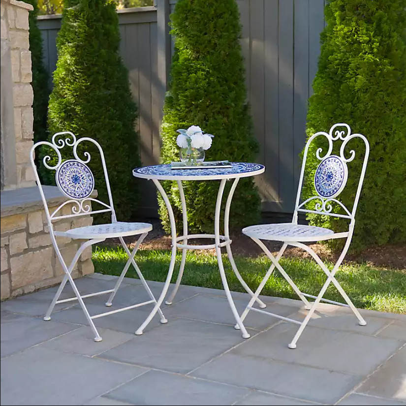 Kirkland’s White and Blue Mosaic 3-pc. Outdoor Bistro Set
