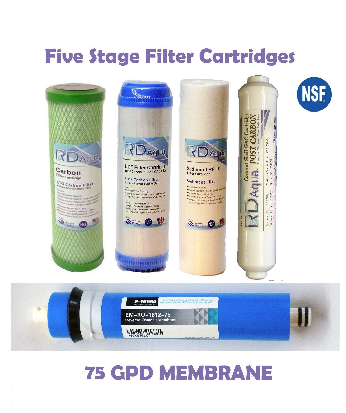 5 stage Reverse Osmosis RO Full Replacement set with 75 GPD membrane