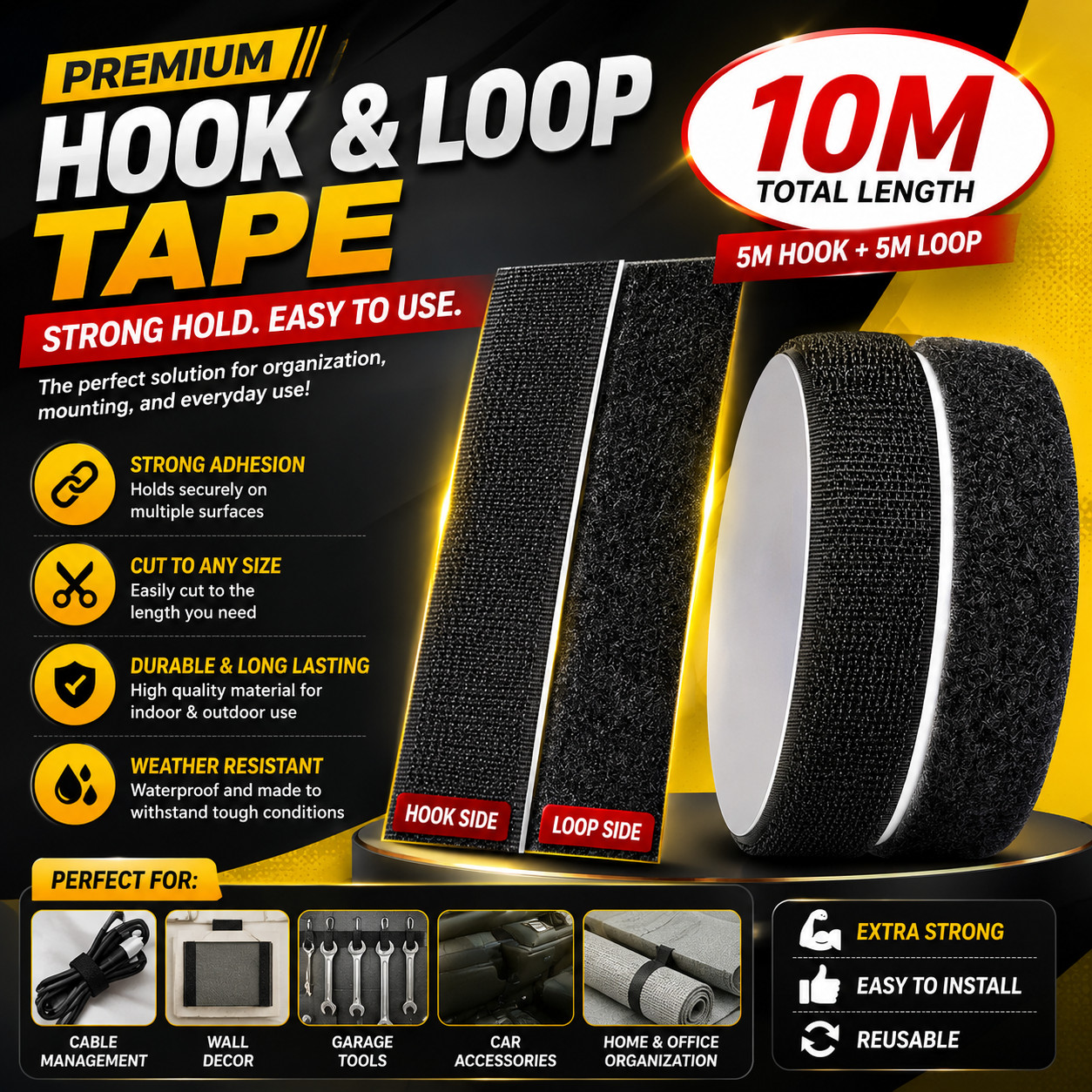 Hook Loop Self Adhesive Fastener Tape Heavy Duty Double Sided Sticky Tape