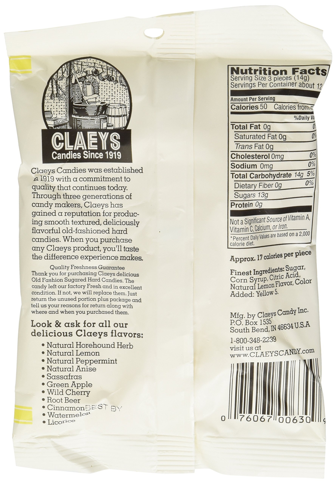 Claeys Lemon Drop Hard Candy Pack of 6 6oz Bags Assorted Flavors 2.25lbs