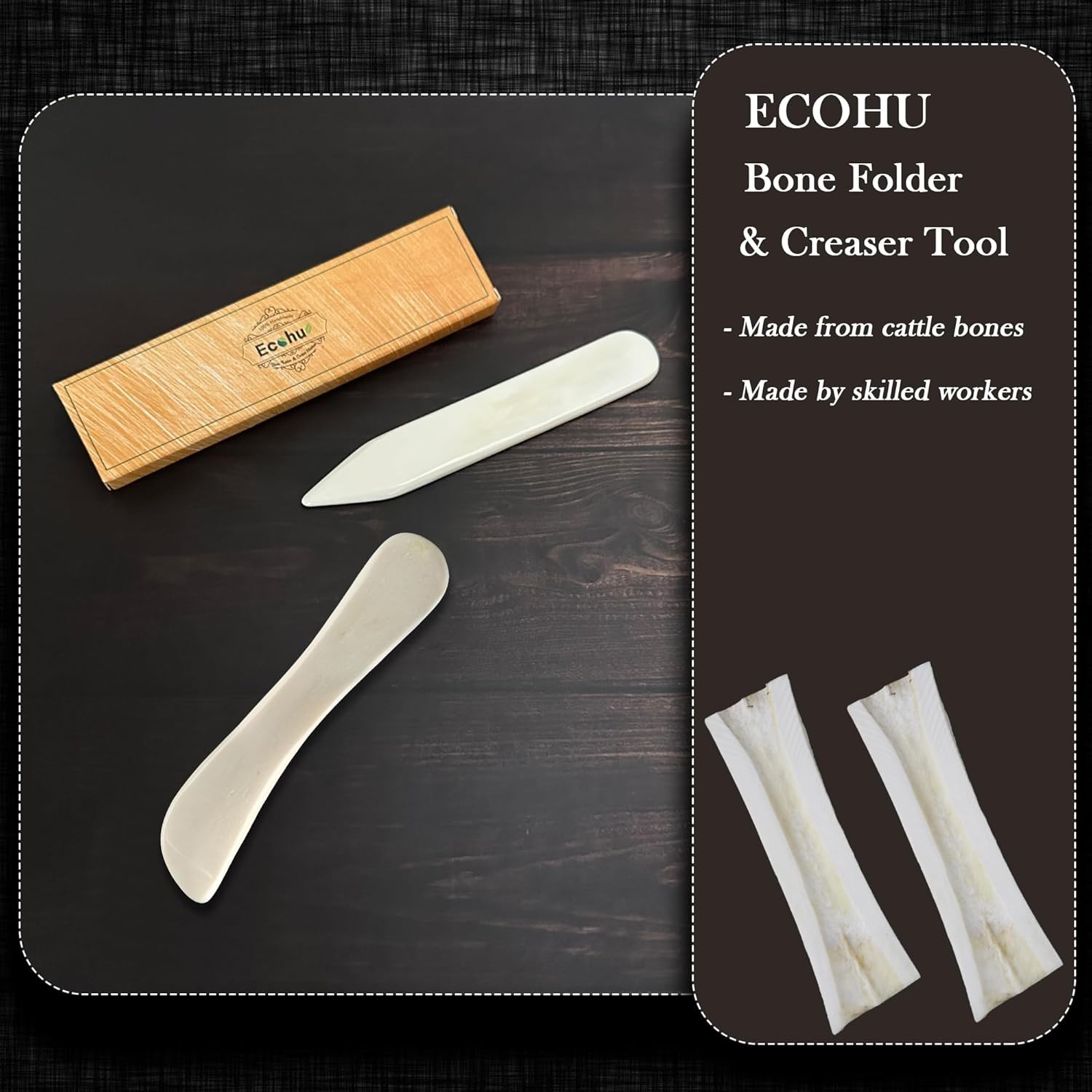 Bone folder and creaser tool 2 pack for paper and leather crafts