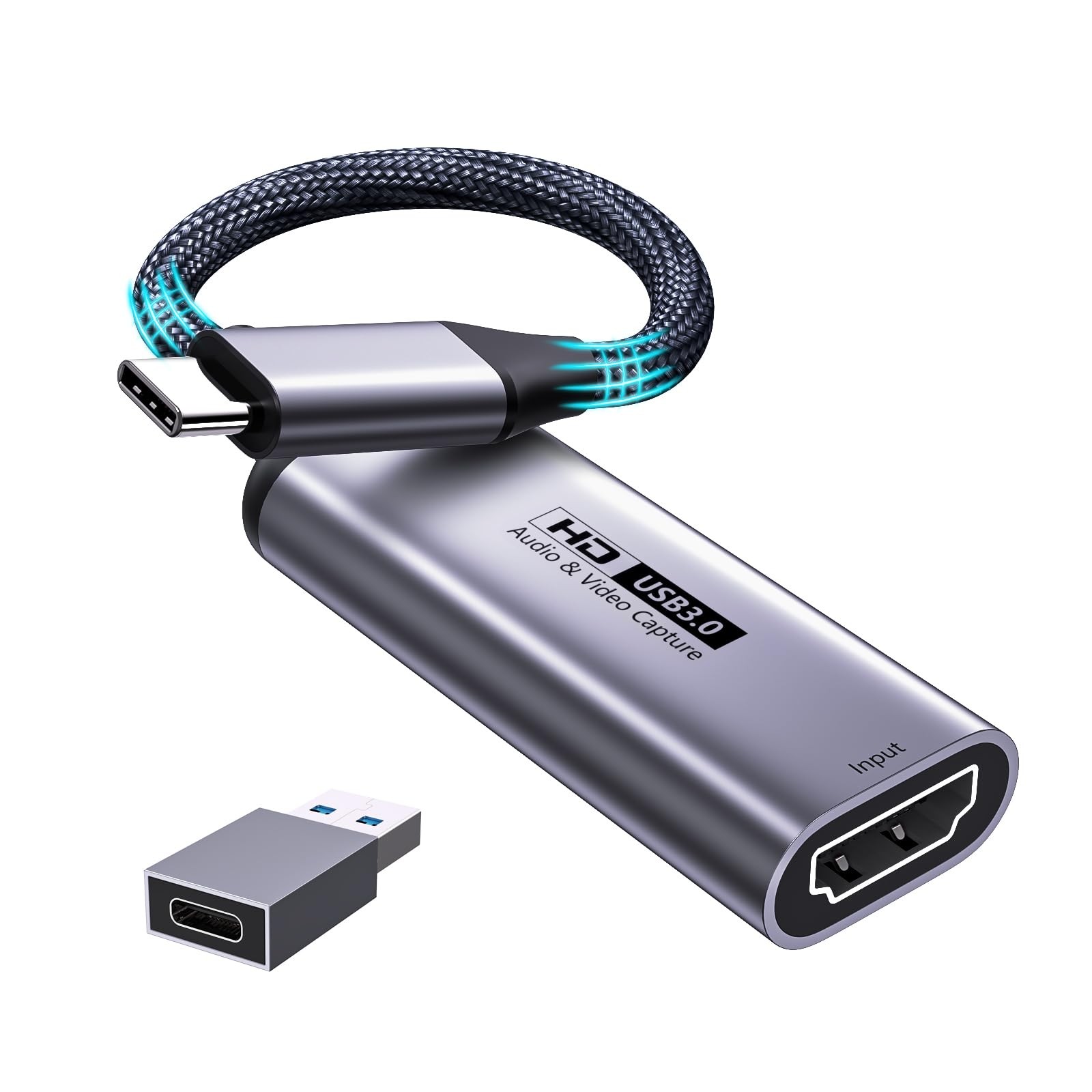 Fulfalic Video Capture Card, 4K HDMI to USB C 3.0 1080P silver
