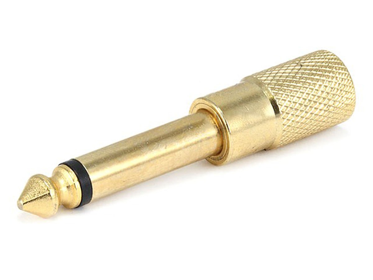 Metal 1/4in (6.35mm) TS Mono Plug to 3.5mm TRS Stereo Jack Adapter, Gold Plated