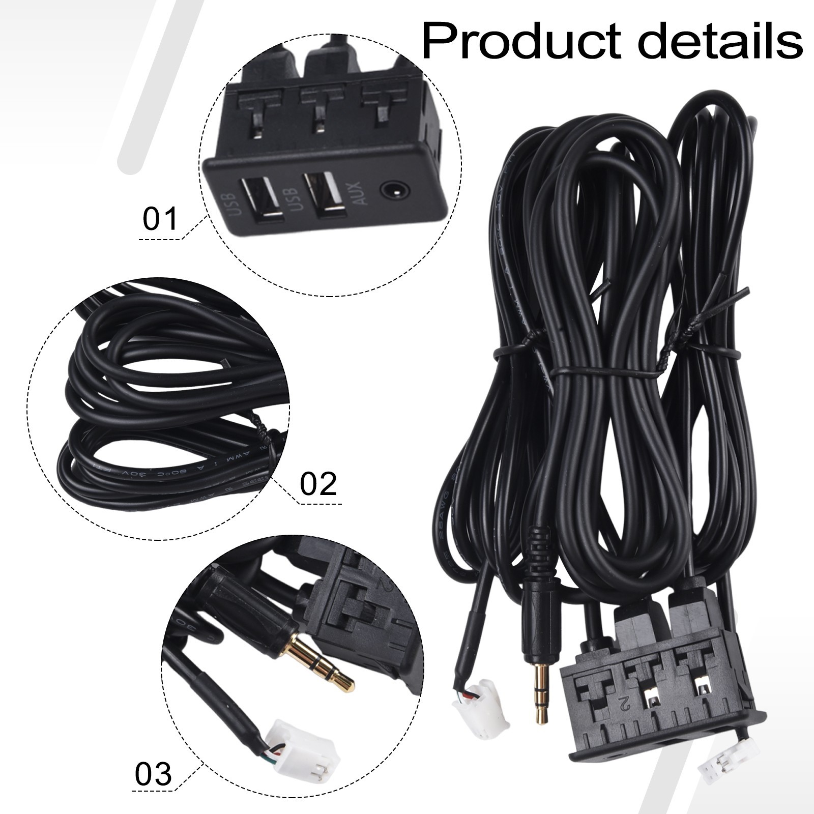 Convenient Car for DASH Mount USB AUX Port Panel Interface Extension Adapter