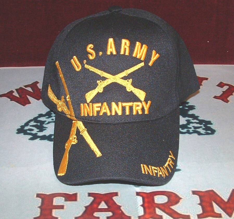 US Army Infantry Crossed Rifle's Military Approved Heavy Embroidered Black Cap.