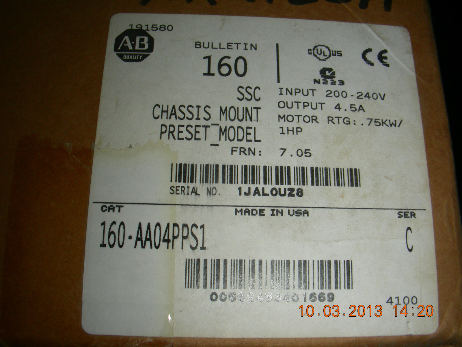 Allen Bradley AC Smart Speed Controller 160 Series  160-AA04PPS1