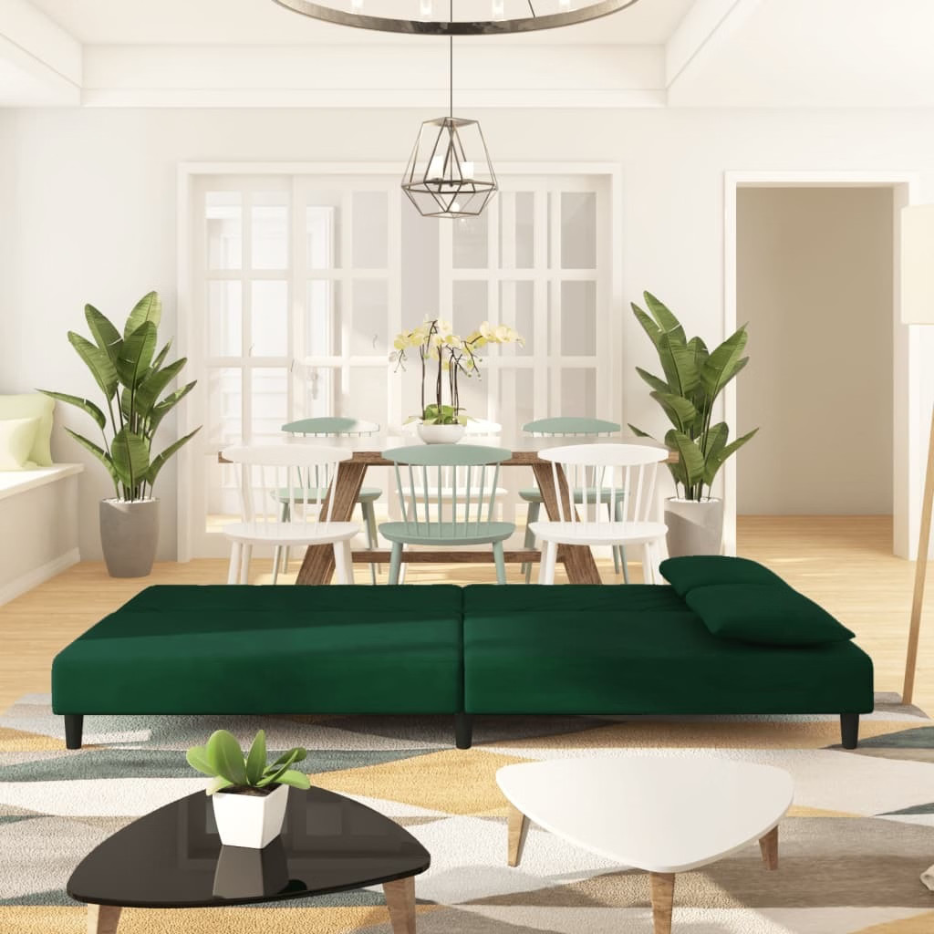 Sofa Bed Dark Green Velvet, Wood, Foam, Plastic Medium