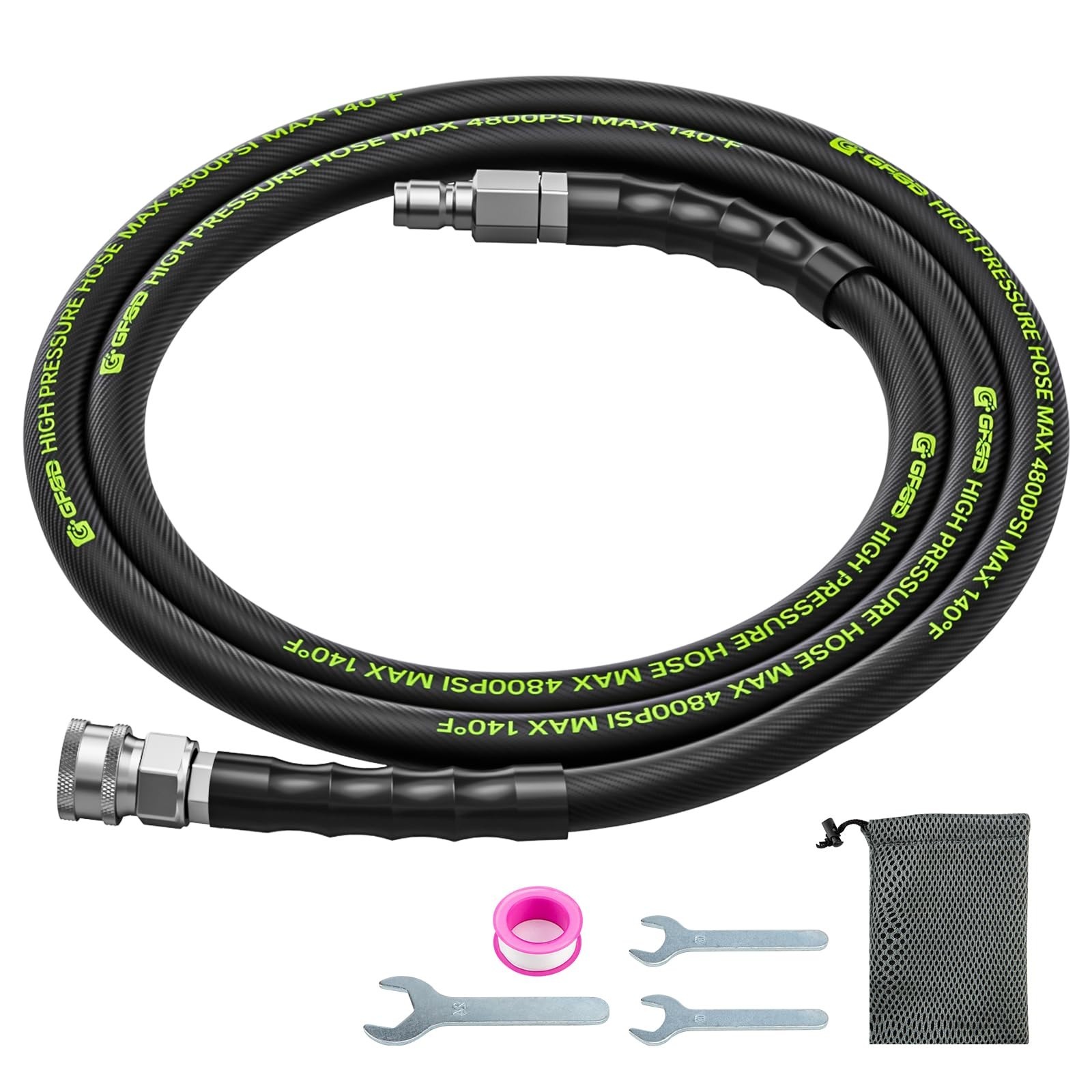 Pressure Washer Whip Hose 10 FT with 3/8'' QC, Steel Wire Braided | Hose Reel...