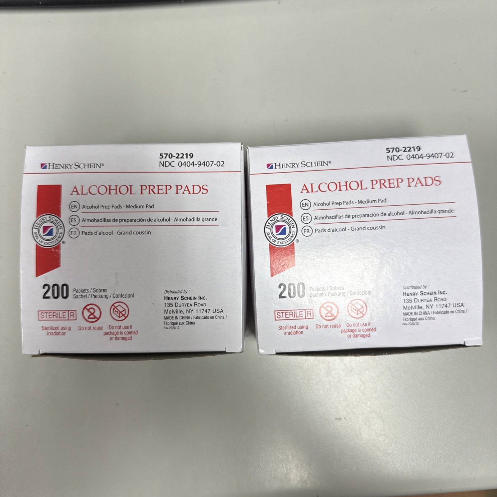 Lot Of 2 Henry Schein Alcohol Prep Pads, Medium  Sterile 200 Ea. 400 Total