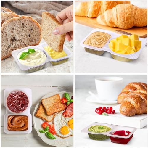 Qewro 15 Sets Snack Containers, Reusable Double Compartment Condiment 15Pack