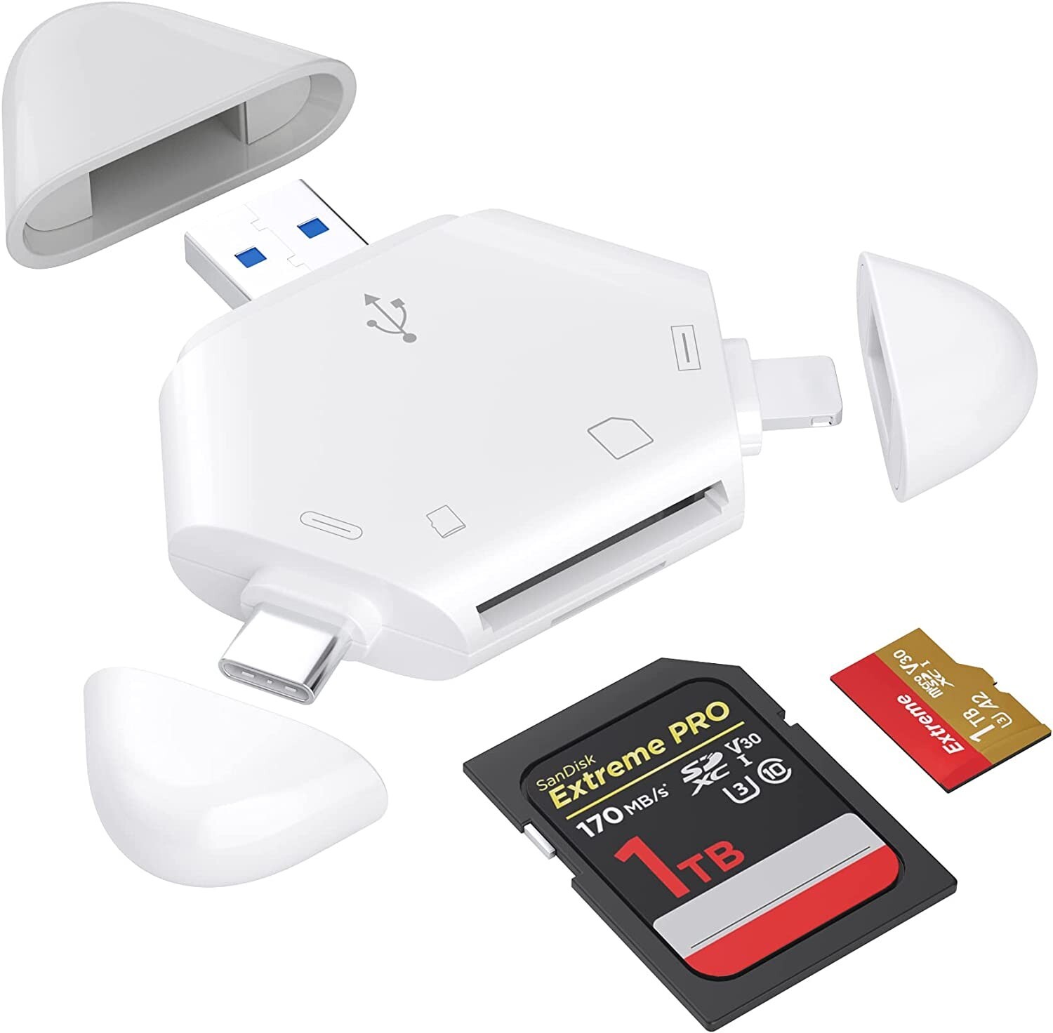 SD Card Reader,3in1 Memory Card Reader for iPhone/iPad,USB C and USB A Devices