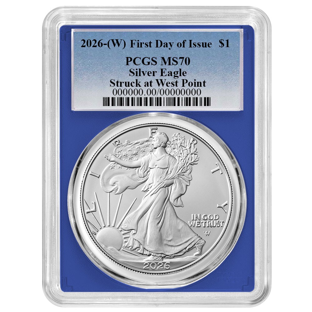 2026 (W) $1 1-oz American Silver Eagle PCGS MS70 FDOI Blue Label Blue Frame