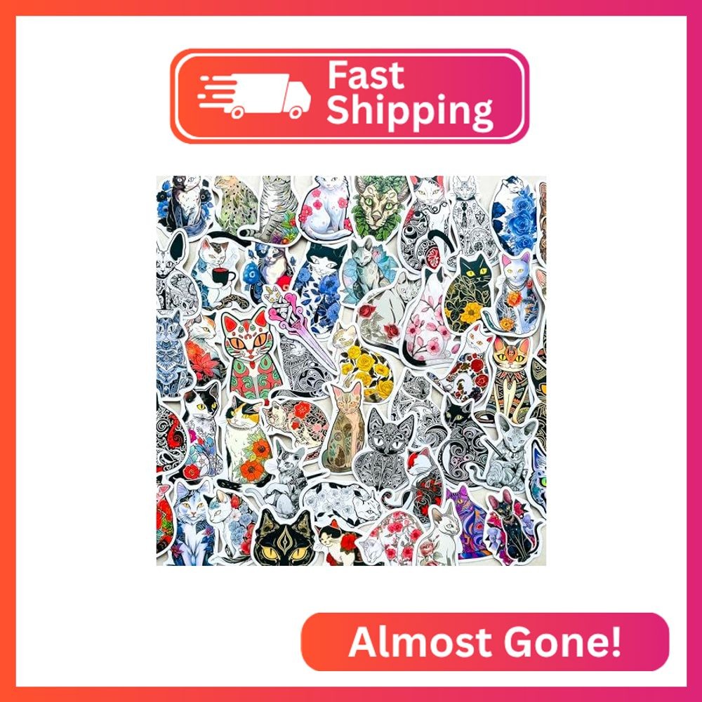 Ukiyo-e Floral Tattoo Cat Stickers -50 Pcs Waterproof Vinyl Vintage Japanese Art