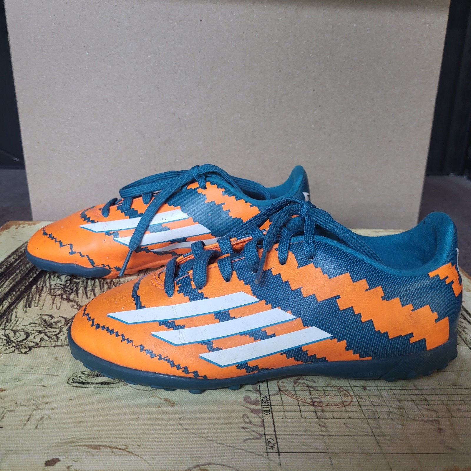 Sz 1.5 Boys Adidas L. Messi 10.3 FG M29304 Orange Grn Cleats Soccer WORNONCE