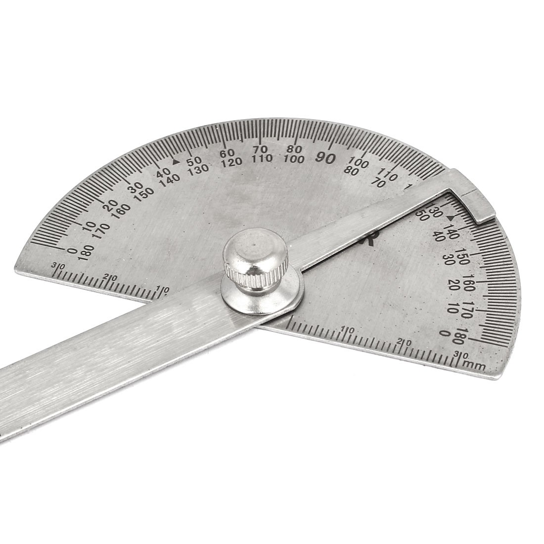 Round Head 180 Degree Rotary Protractor Angle Ruler 195mm Silver New