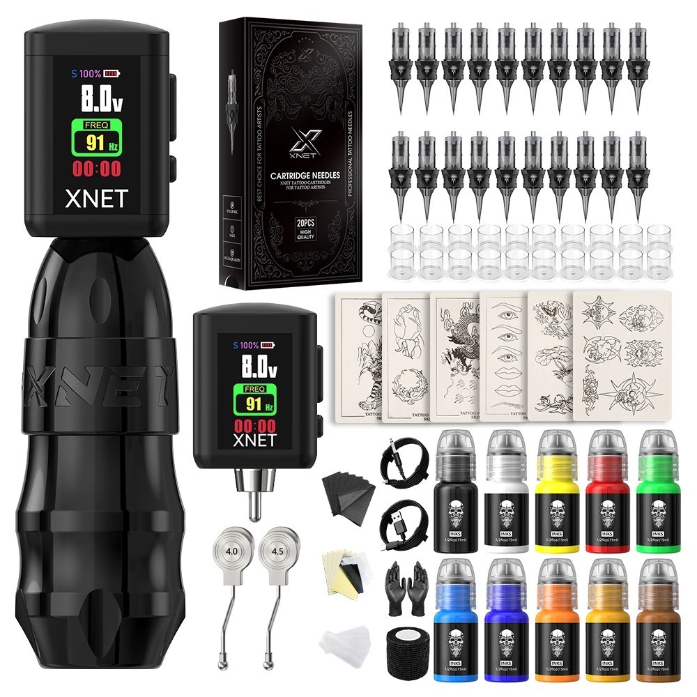 XNET Sita Wireless Tattoo Machine Full Kit Brushless Motor OLED Display 2000mAh