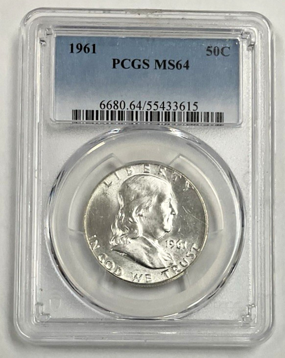 1961 FRANKLIN SILVER HALF DOLLAR MS 64 PCGS