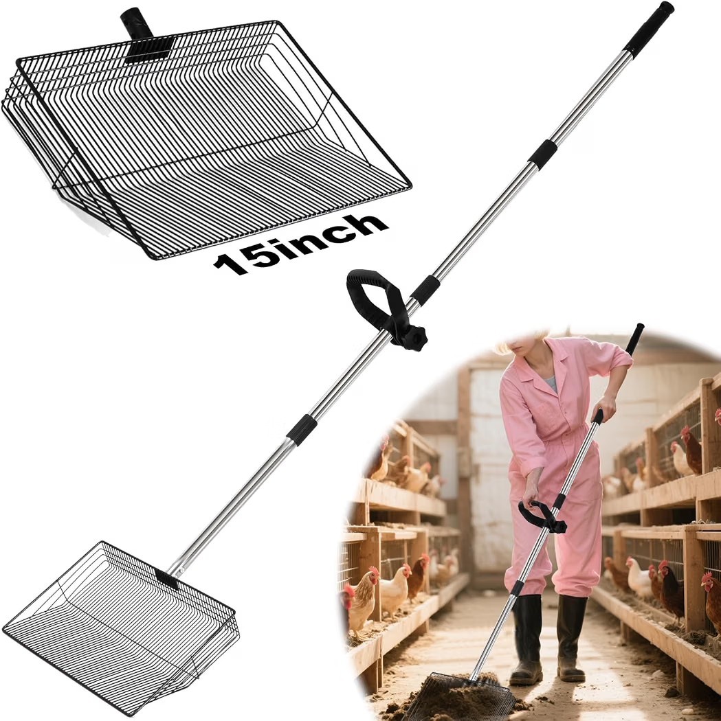 15" Large Chicken Coop Scooper for Sand Heavy Duty Stainless Steel Poop Scooper