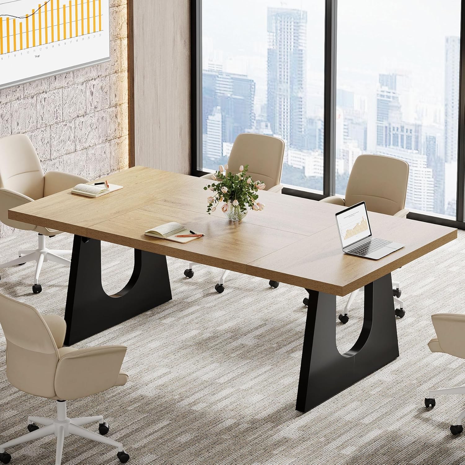 70.9 Inch Large Conference Table, Rectangular Wooden Office Desk for 6-8 People