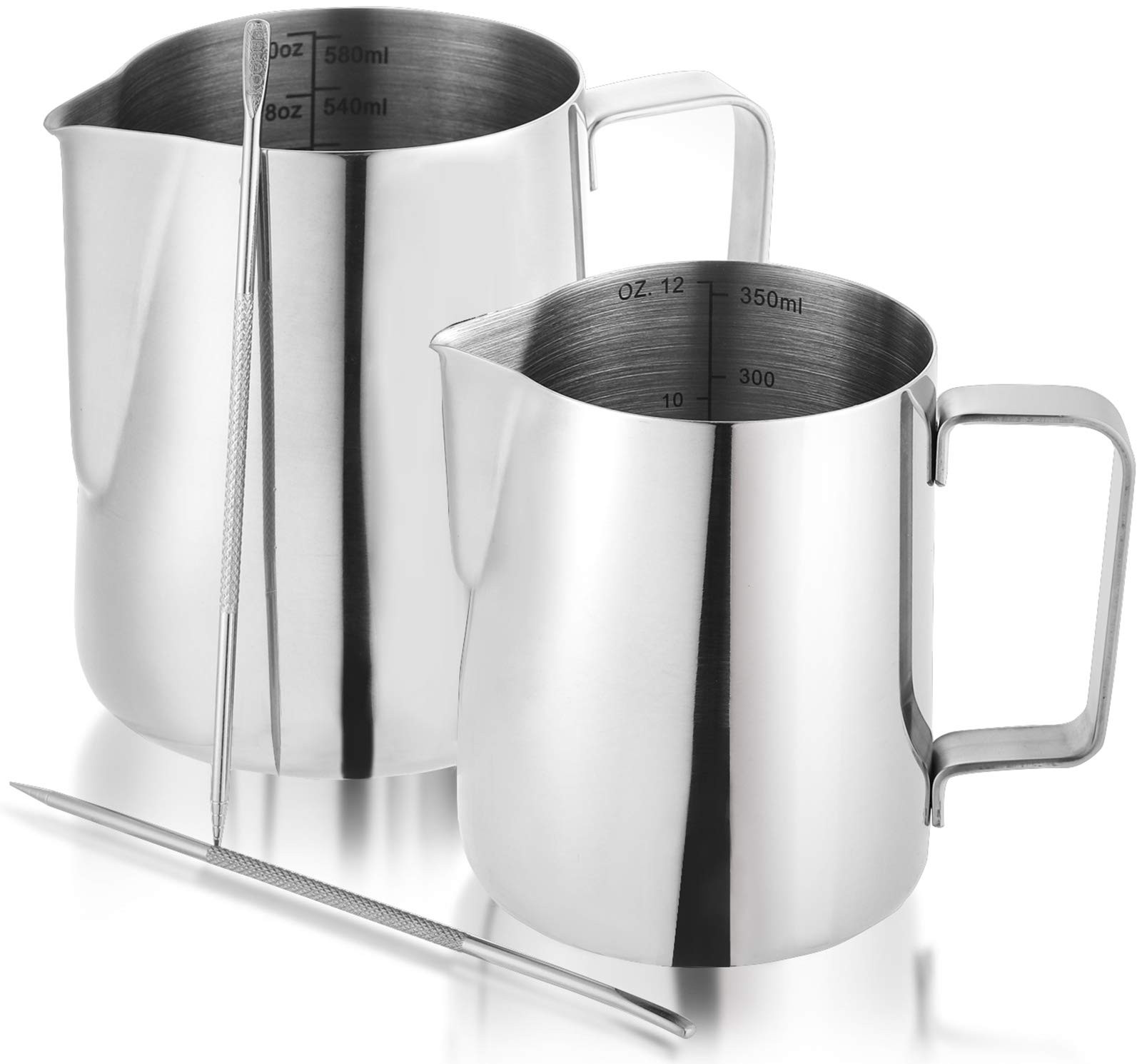 2 Pack Milk Frothing Pitcher, 12oz & 20oz Espresso Steaming Pitcher, Stainles...