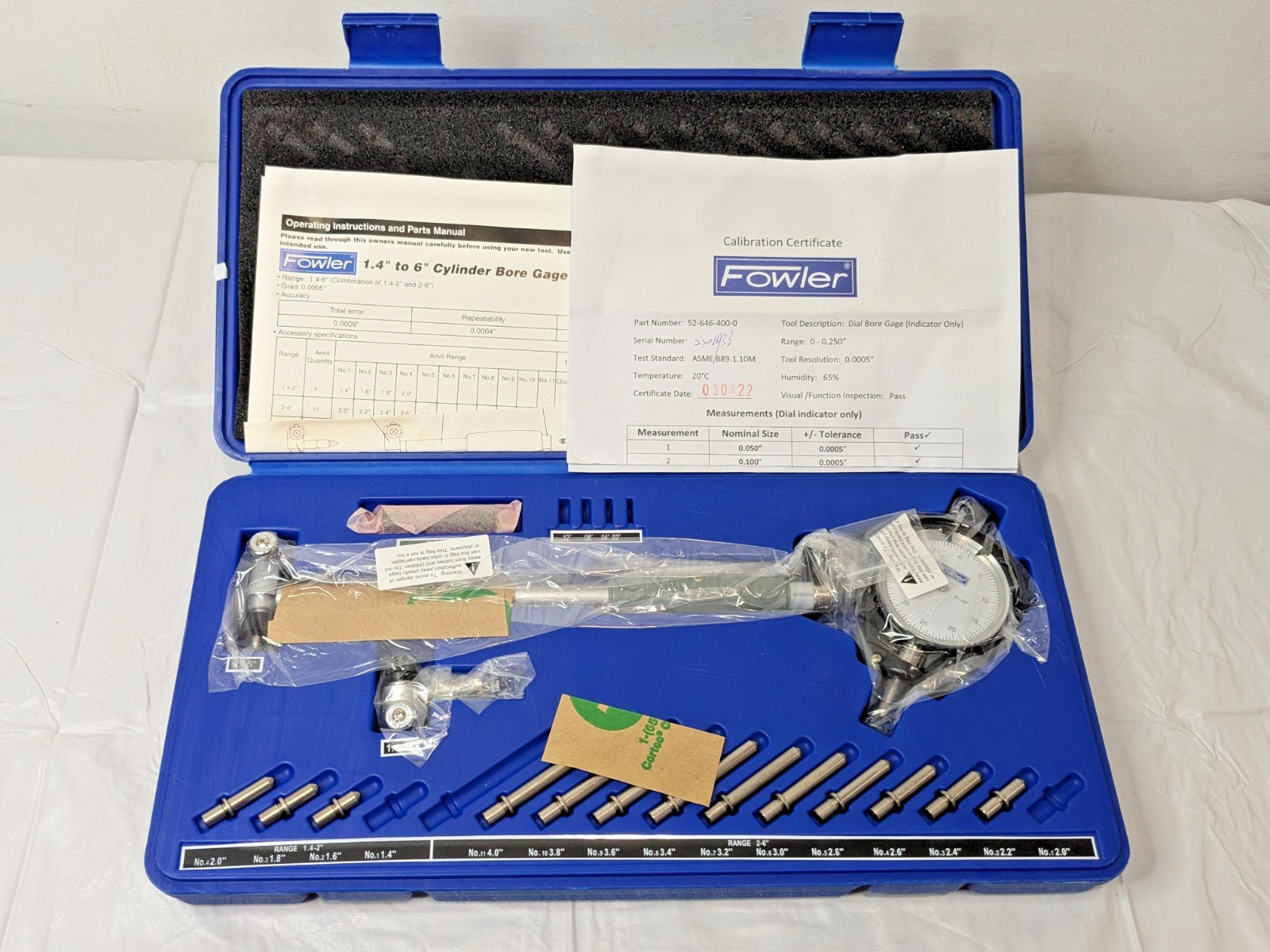 Fowler Dial Bore Gage Set 1.4" to 6" Range 52-646-400-0