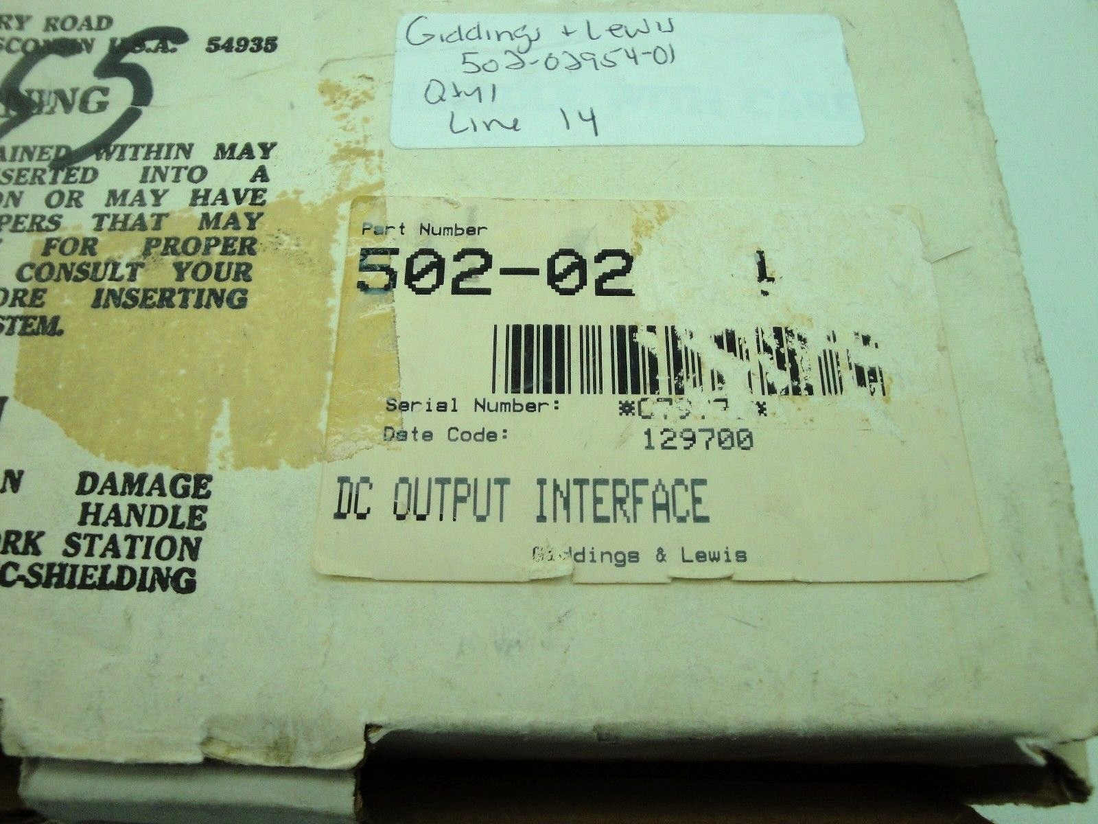 Giddings & Lewis 502-02954-01 Output Board NEW IN BOX