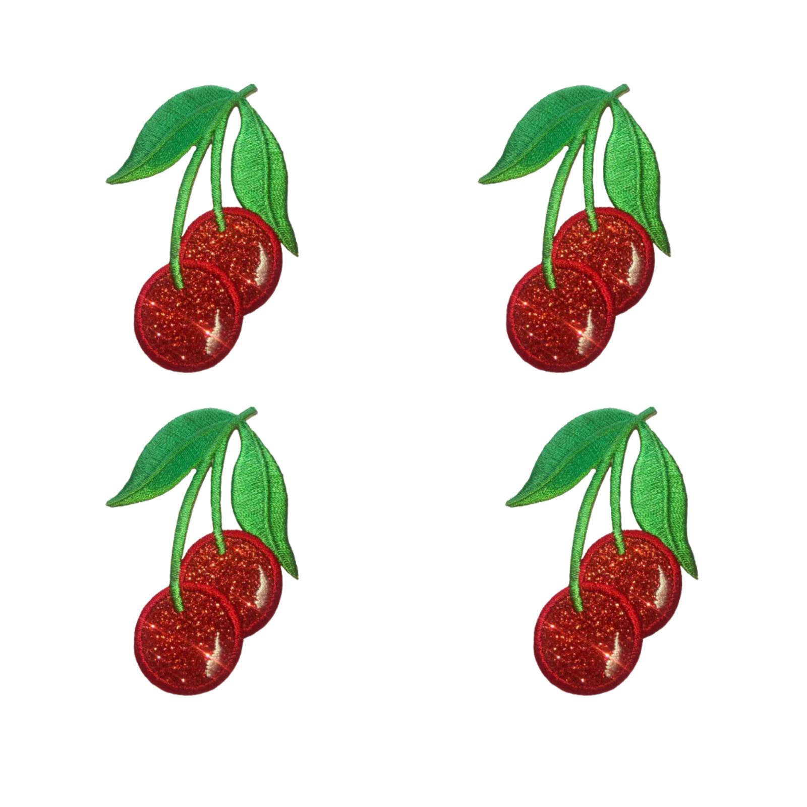 Glittered Cherries Patches (4-Pack) Fruit Embroidered Iron On Patch Appliques
