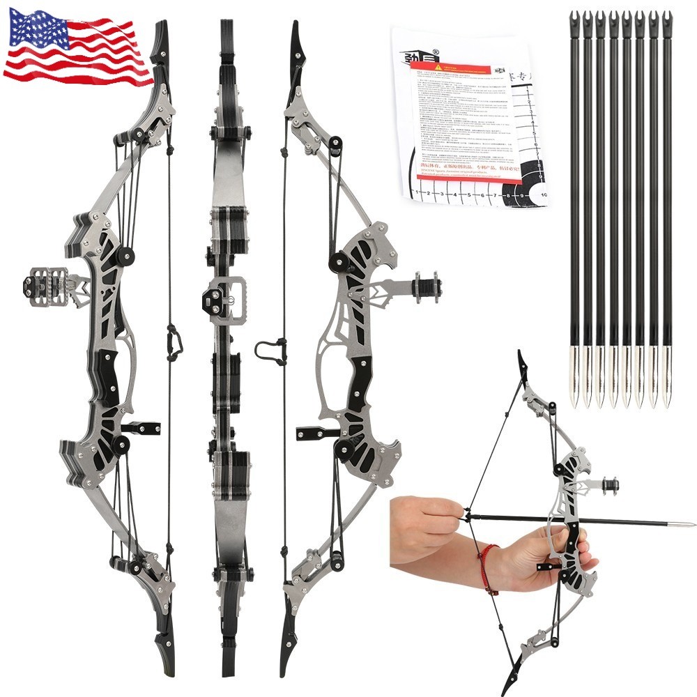16" Mini Compound Bow 16lbs Arrows Set Archery Toy Game Adult Target Shooting US
