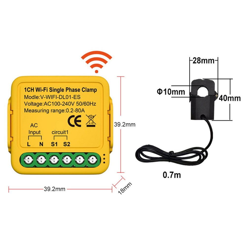Tuya Wifi Meter with Current Transformer Sensor Clamp 80A Meter1539