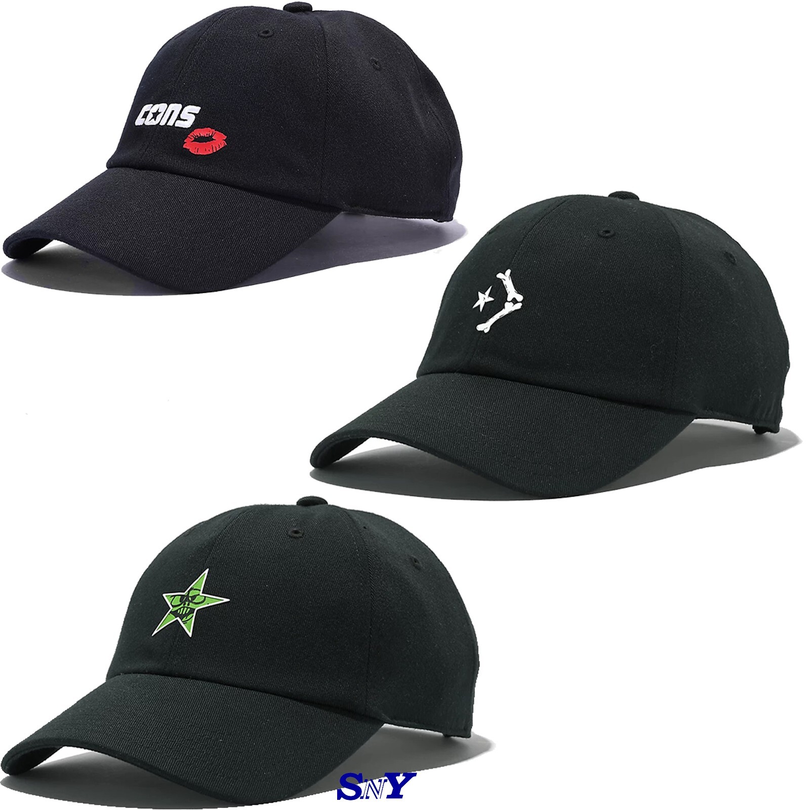 CONVERSE Men's Unisex Black Hat Cap Adjustable Stapback One Size Fit All