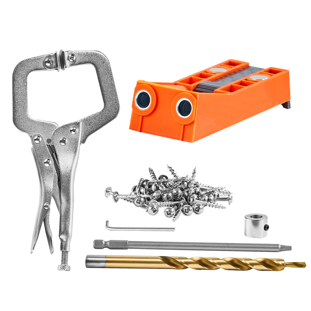 Pocket Hole Jig Kit,56 Pcs Mini Jig Pocket Hole System with 9"C-clamp,Step Drill