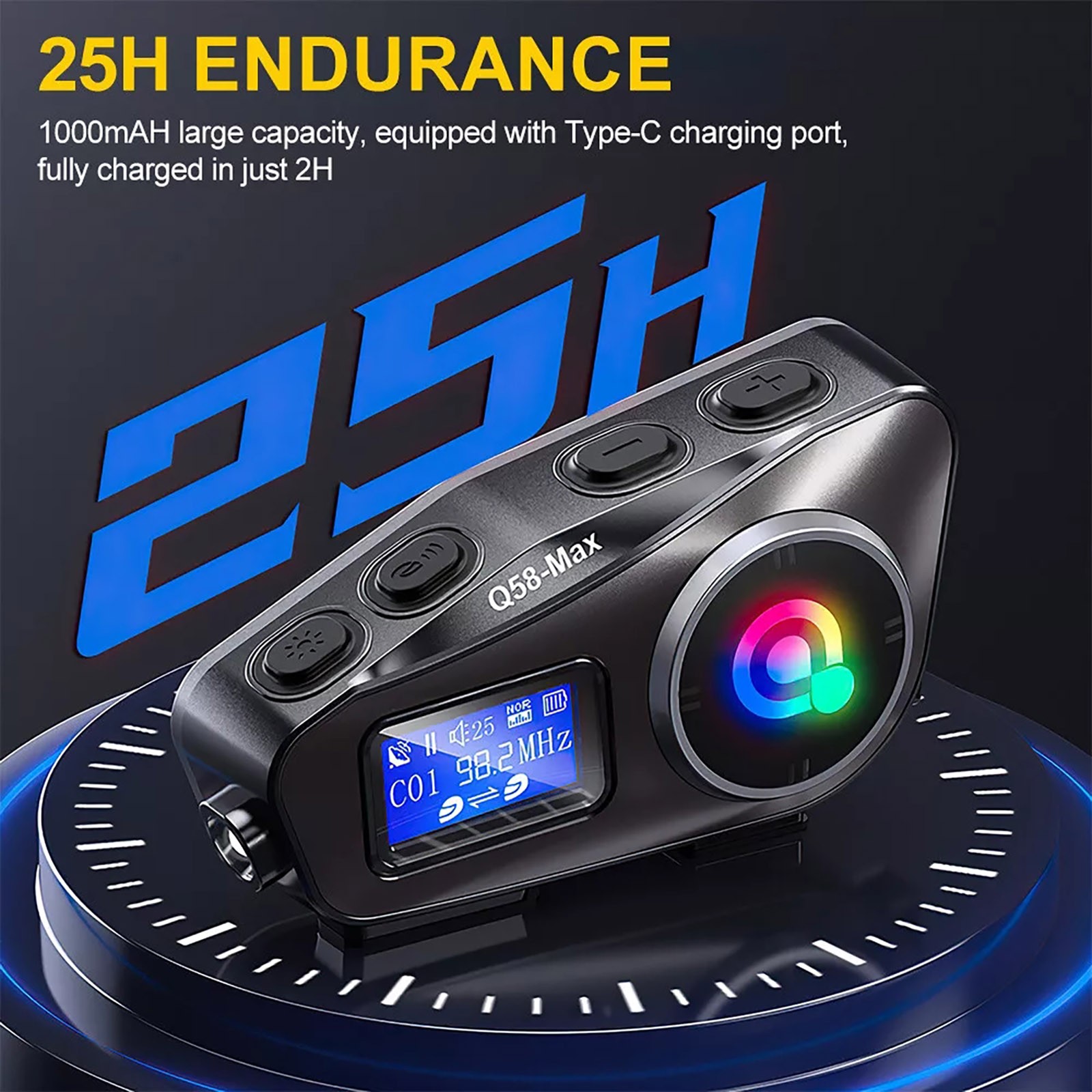 Double back clip Motorcycle Intercom Helmet Bluetooth Headset LCD Waterproof