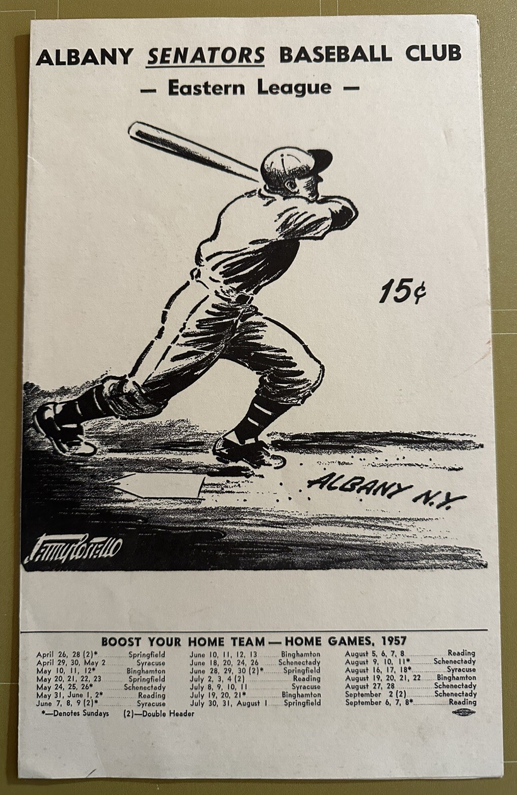 1947 Albany Senators vs Binghamton Eastern League Baseball Scorecard