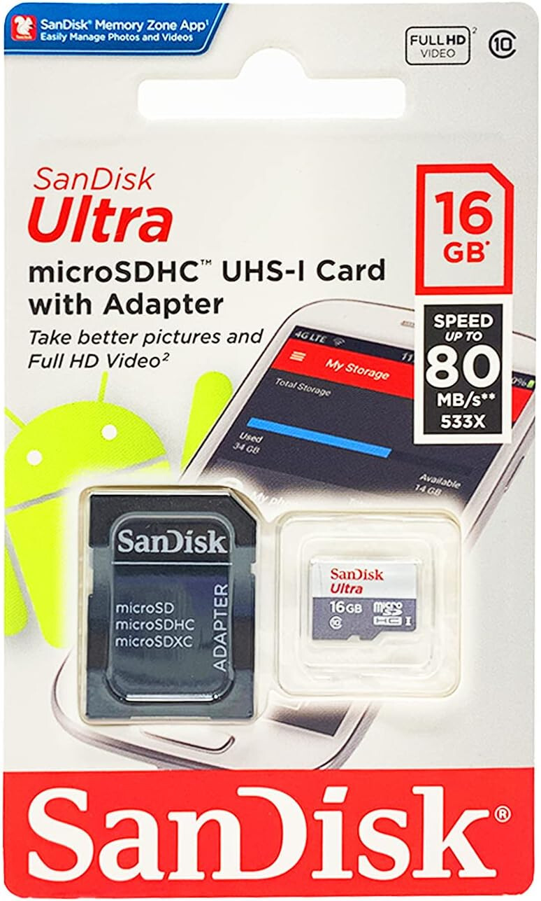 SanDisk Ultra 16GB microSDXC microSDHC MicroSD UHS-I Flash Memory - Camera/Phone