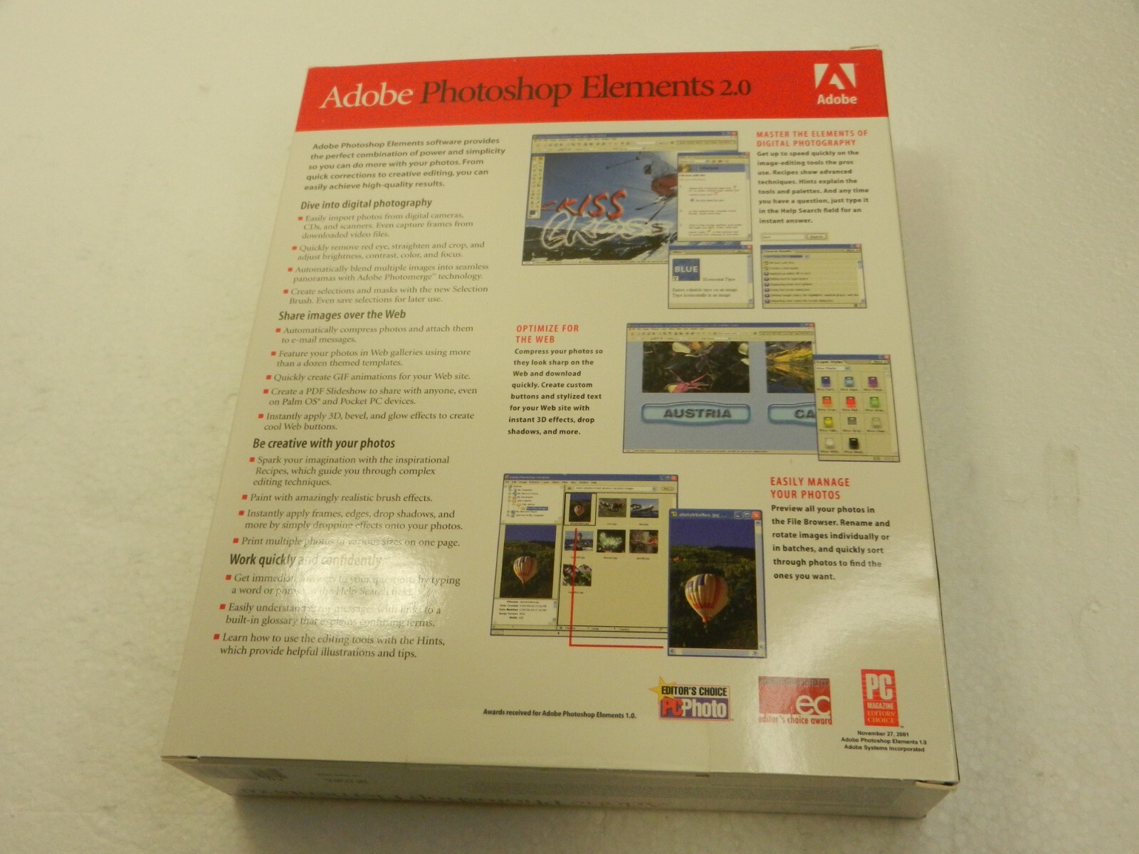 Adobe PHOTOSHOP ELEMENTS 2.0 PC-Mac VG!!