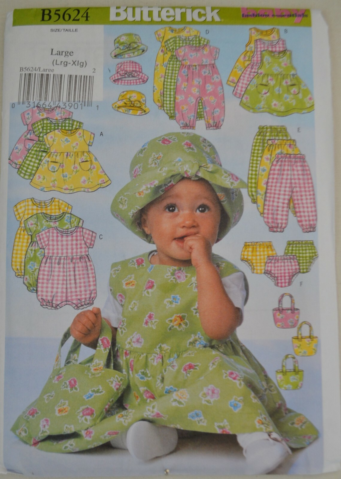 Butterick 5624 - Infants' Dress, Jumper, Romper, Jumpsuit, Panties, Pants, Hat