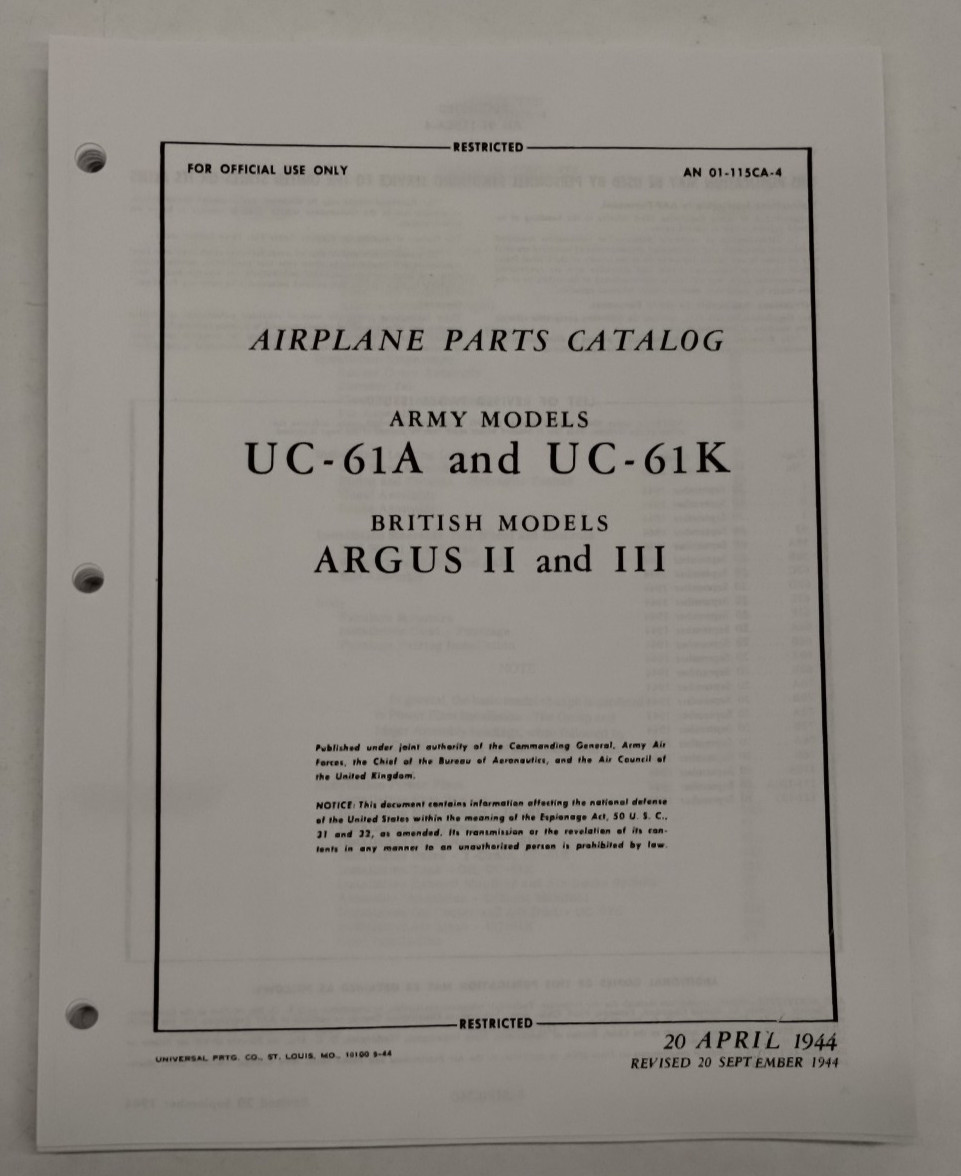 Fairchild Army Models UC-61A/-K British Model Argus II & III Airplane Parts