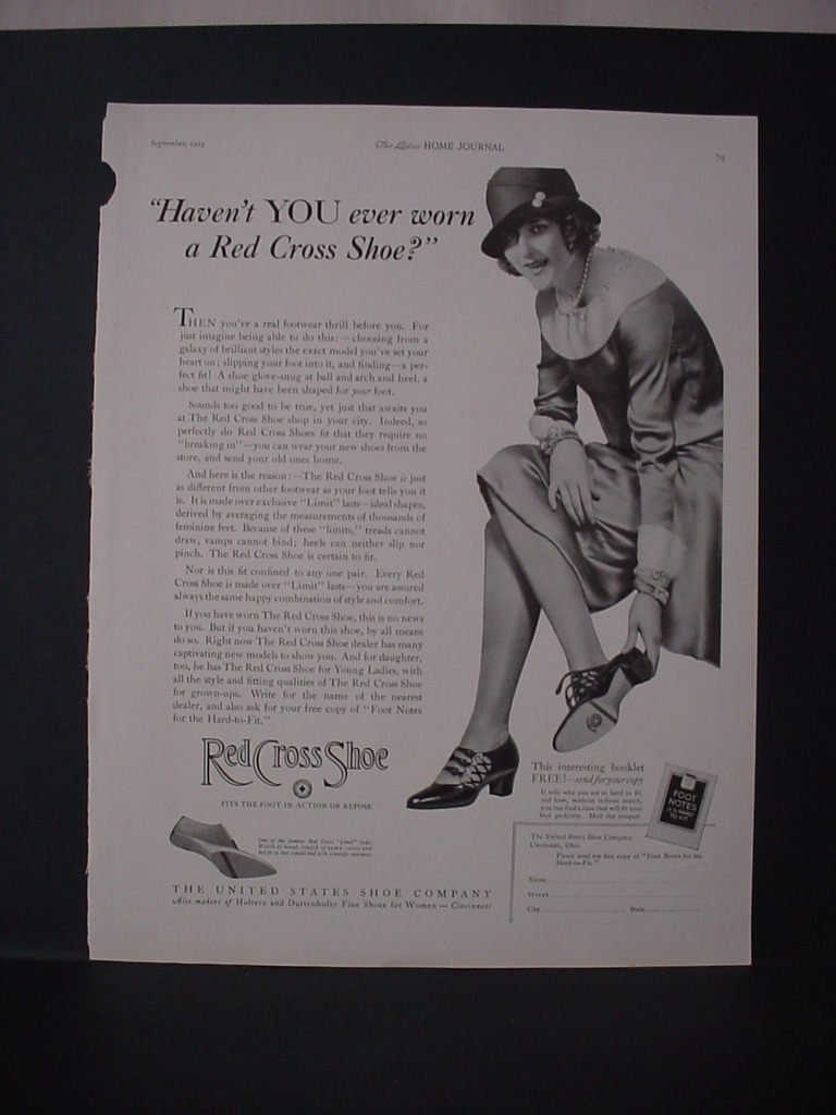 1925 Red Cross Women's Shoe Shoes Full Page Art Vintage Print Ad 250