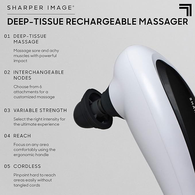 Deep Tissue Massager Sharper Image Cordless Rechargeable 6 Attachment Nodes