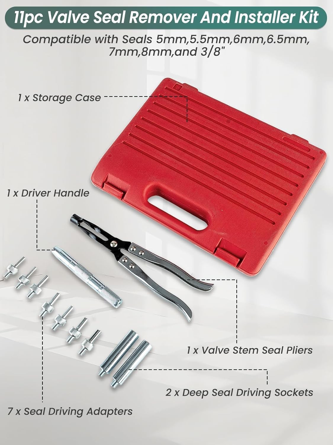 Valve Seal Installation Tool 11pcs Stem Removal and Installer...