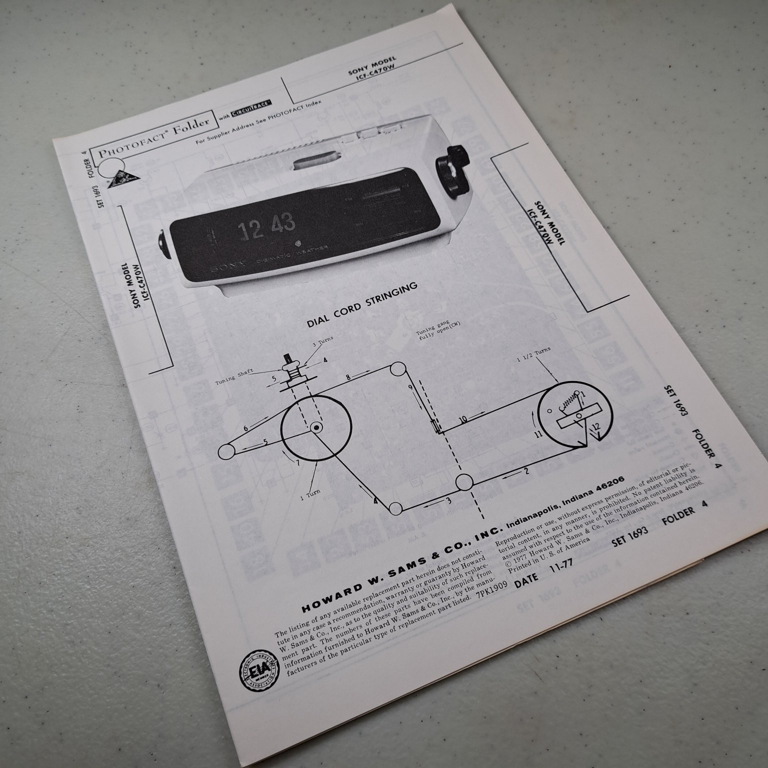 SONY Servcie Manual ICF-C470W 1977 Photofact Clock Radio
