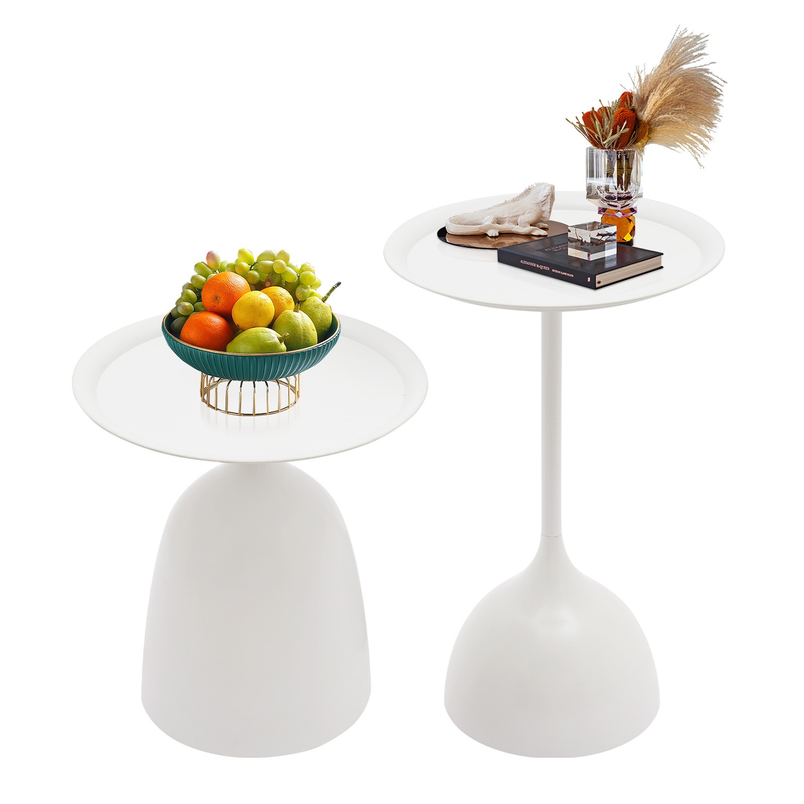 Set of 2 Side Tables Nesting Tables Round Side Table Set End Table Set White USA