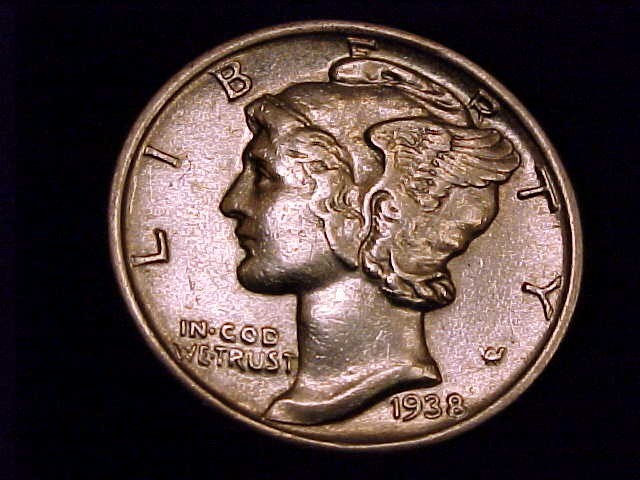 1938-S  Mercury Dime, Extra Fine Grade.