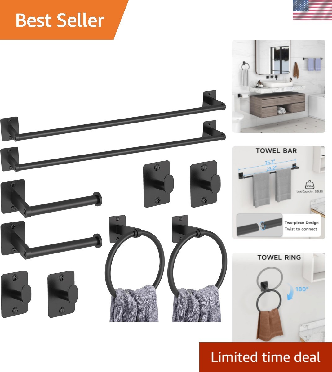 10 Pieces Bathroom Accessories Set, Bathroom Hardware Set, 24 inch Towel Bar,...