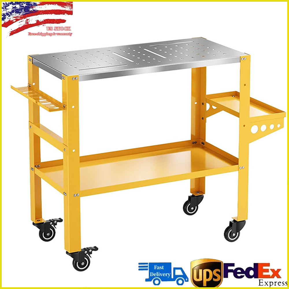 Portable Steel Welding Table 36x18 Workbench 1200lbs Capacity Lockable Casters