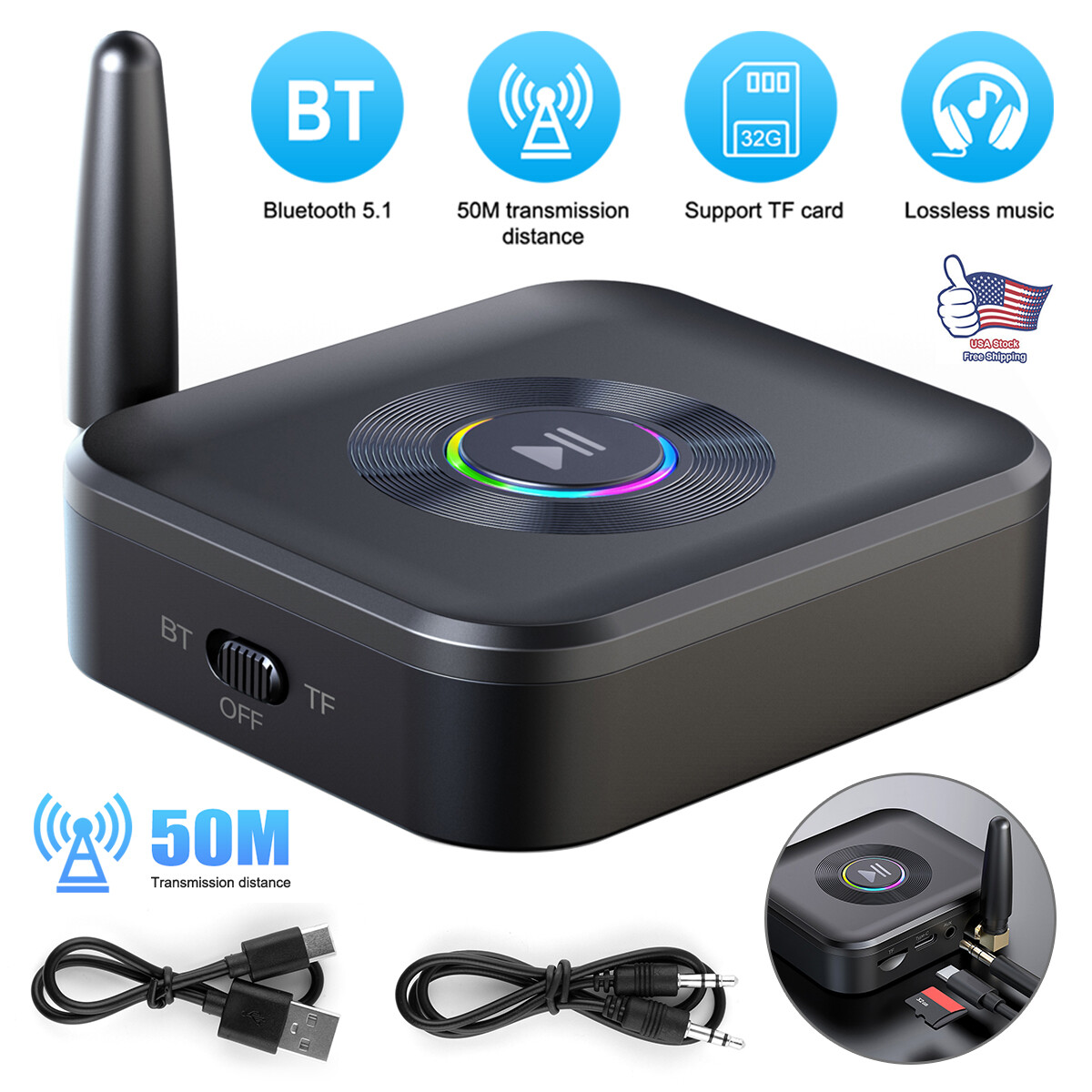 Wireless Bluetooth Receiver Audio Amplifier Speaker 3.5mm Audio Adapter Car Home